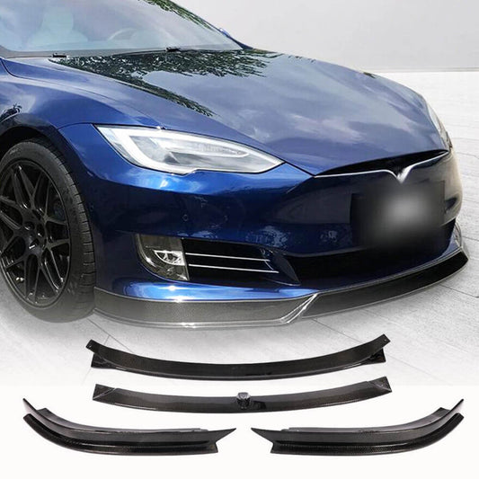 Fits for Tesla Model S 2016-2020 Carbon Fiber Front Bumper Lip Chin Spoiler 4pcs