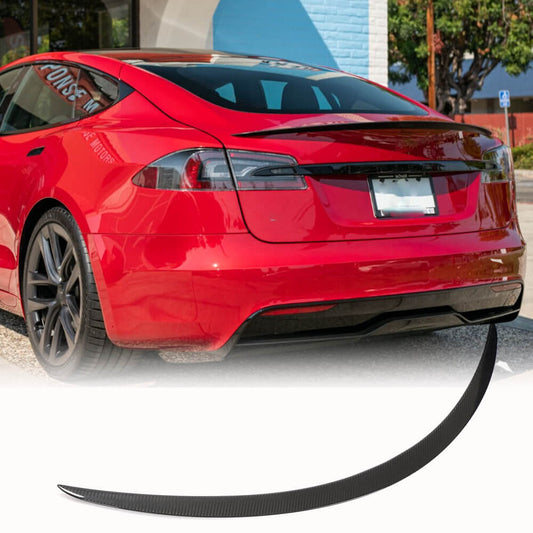 Fits for Tesla Model S Sedan 14-23 Dry Carbon Fiber Rear Trunk Spoiler Wing Boot Wing Lip