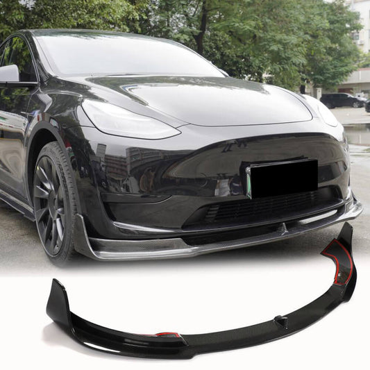 Fits for Tesla Model Y 19-21 Carbon Fiber Front Bumper Lip Chin Spoiler