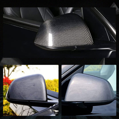 Fits for Tesla Model Y 19-22 Carbon Fiber Side Rearview Mirror Cover Caps Replacement Style