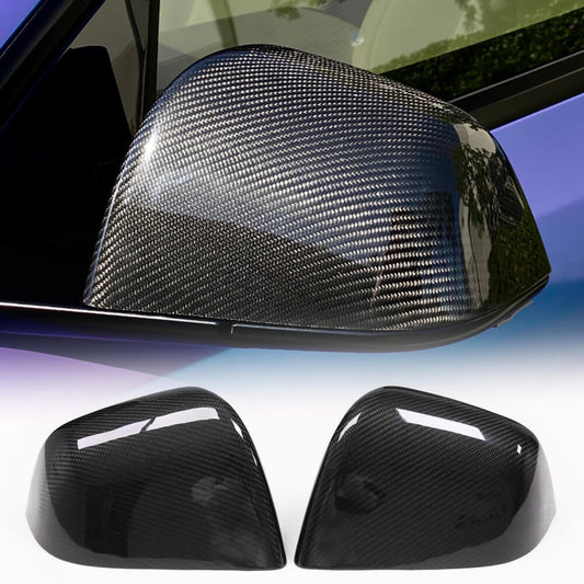 Fits for Tesla Model Y 19-22 Dry Carbon Fiber Side Rearview Mirror Cover Caps Add on Style