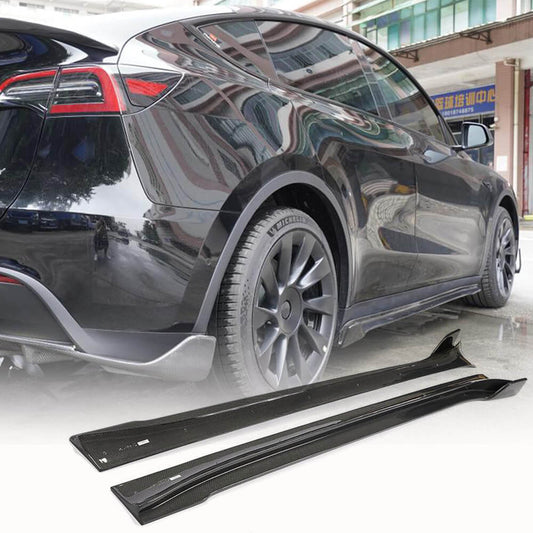 Fits for Tesla Model Y 20-23 Carbon Fiber Side Skirts Extension Body Kits Rocker Panels